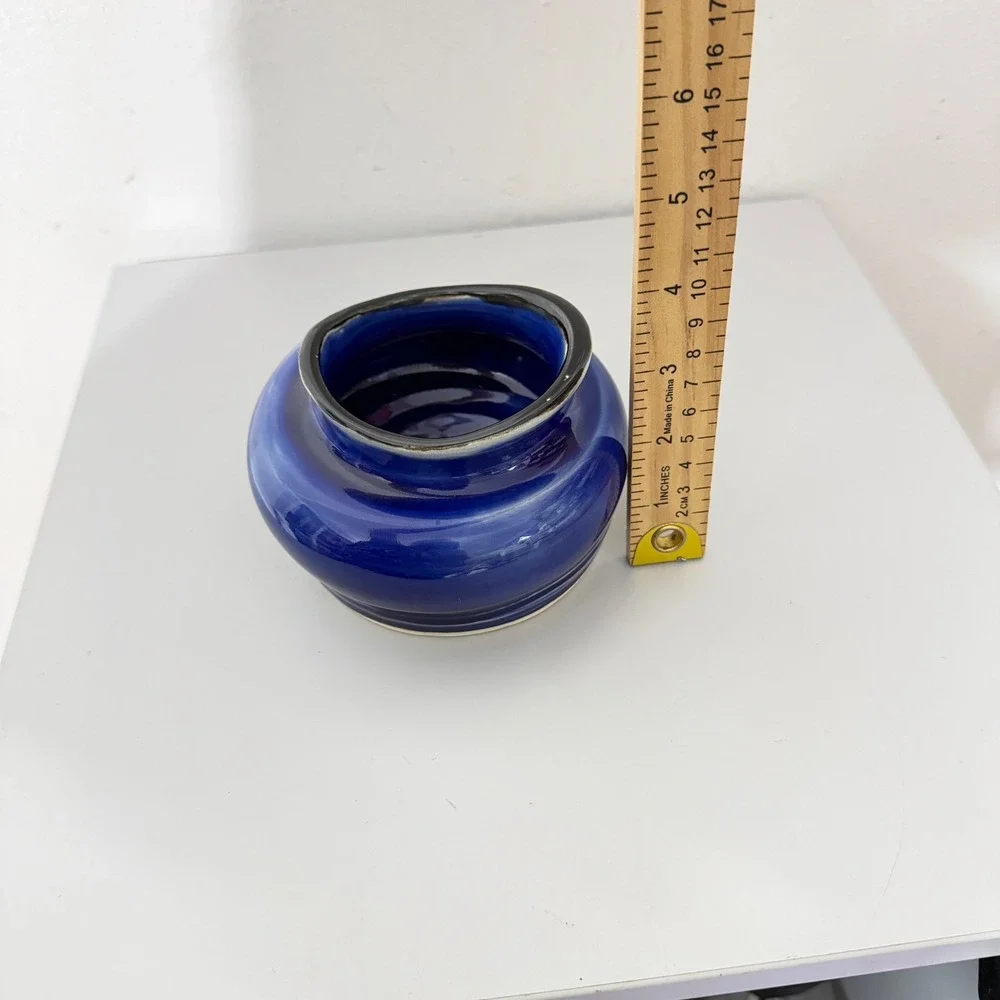 Studio Art Pottery Vase Small Blue Handcrafted Signed M Ceramic Decor